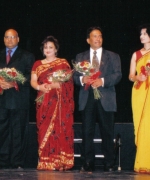 The Judges (from left to right), Dr. Pallavi Patel (Pediatrician & Philanthropist), Promod Gupta (Regional Director of Air India), Anjana Trivedi (Fashion Designer from India), Dr. Shashi Aggarwal (Cardiologist), Renu Khatour (Provost City Of South Florida), and Dr. Amit Chakravarty (from Alabama)