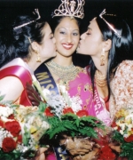 Trina Chakravarty, being congratulated by Nisha Mirchandani (First Runner Up) and Tashi Sharma (Second Runner Up)