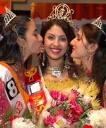 Richa, being congratulated by first runner-up, Neha Multani (R) and second runner-up, Nisha Palvia (L)